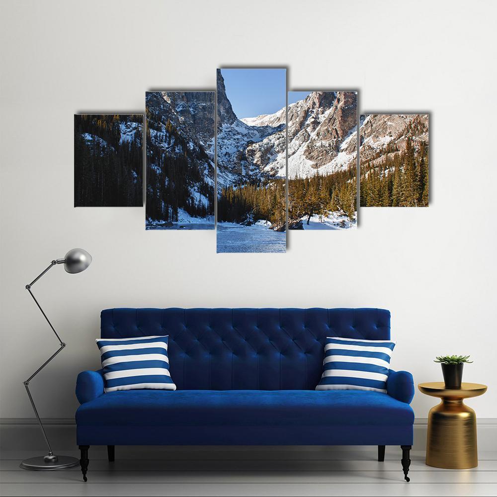 Emerald Lake Covered With Snow Canvas Wall Art-5 Star-Gallery Wrap-62" x 32"-Tiaracle