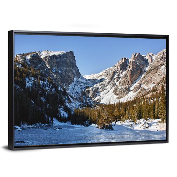 Emerald Lake Covered With Snow Canvas Wall Art-3 Horizontal-Gallery Wrap-25" x 16"-Tiaracle