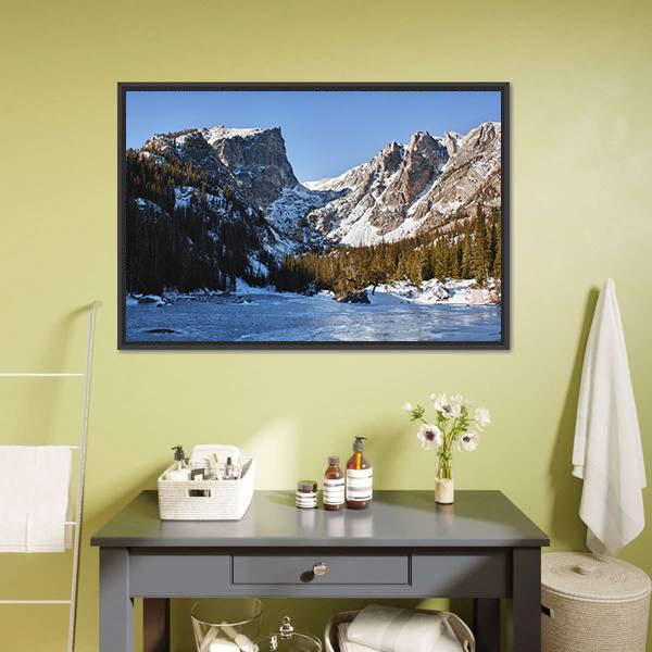 Emerald Lake Covered With Snow Canvas Wall Art-3 Horizontal-Gallery Wrap-25" x 16"-Tiaracle