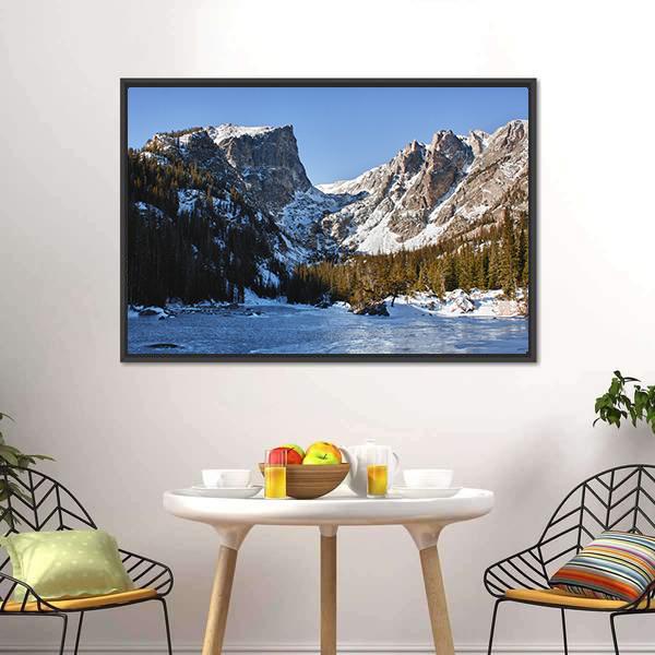Emerald Lake Covered With Snow Canvas Wall Art-1 Piece-Floating Frame-24" x 16"-Tiaracle