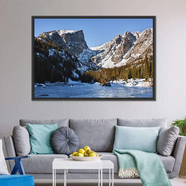 Emerald Lake Covered With Snow Canvas Wall Art-3 Horizontal-Gallery Wrap-25" x 16"-Tiaracle