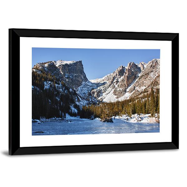 Emerald Lake Covered With Snow Canvas Wall Art-3 Horizontal-Gallery Wrap-25" x 16"-Tiaracle