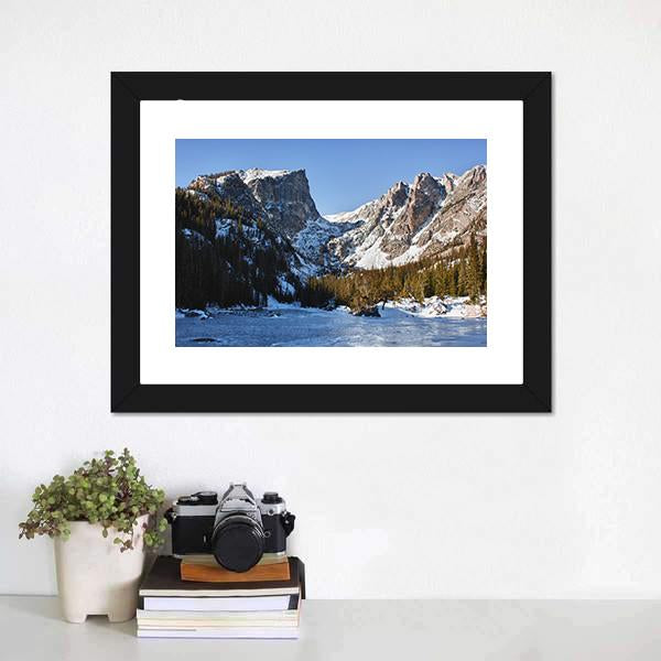 Emerald Lake Covered With Snow Canvas Wall Art-3 Horizontal-Gallery Wrap-25" x 16"-Tiaracle