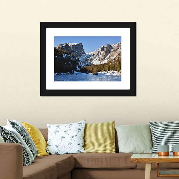 Emerald Lake Covered With Snow Canvas Wall Art-1 Piece-Framed Print-20" x 16"-Tiaracle