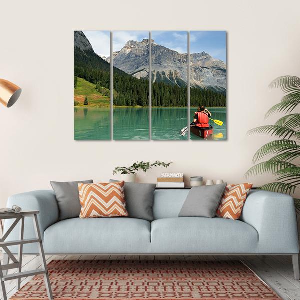 Kayak In Emerald Lake Canvas Wall Art-4 Horizontal-Gallery Wrap-34" x 24"-Tiaracle