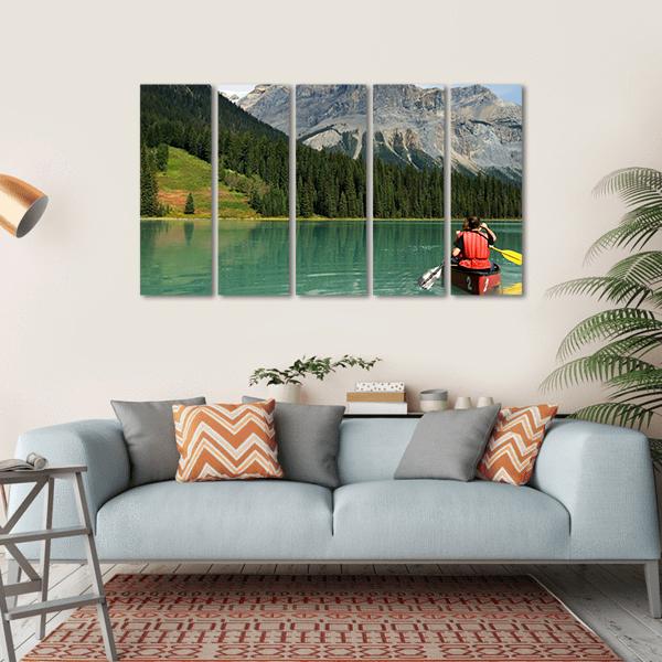 Kayak In Emerald Lake Canvas Wall Art-5 Horizontal-Gallery Wrap-22" x 12"-Tiaracle