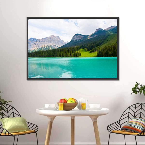 Emerald Lake Canvas Wall Art-1 Piece-Floating Frame-24" x 16"-Tiaracle