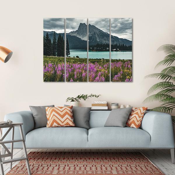 Emerald Lake With Mountains Canvas Wall Art-4 Horizontal-Gallery Wrap-34" x 24"-Tiaracle
