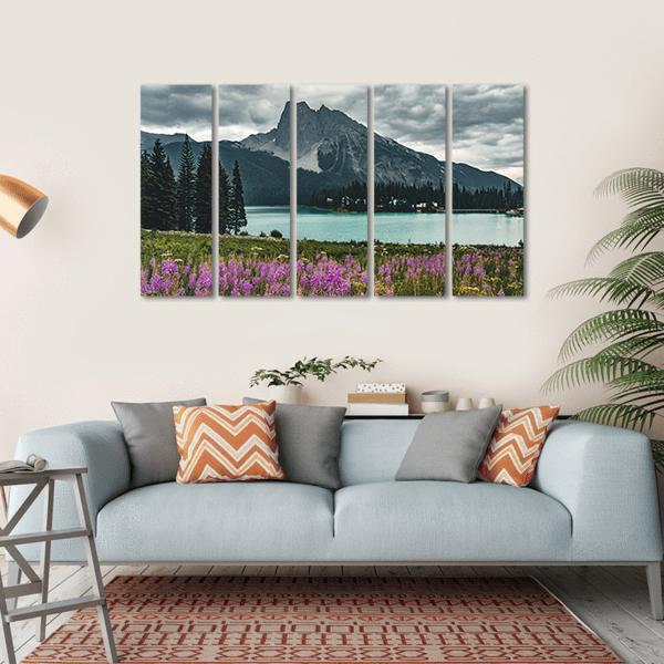 Emerald Lake With Mountains Canvas Wall Art-5 Horizontal-Gallery Wrap-22" x 12"-Tiaracle