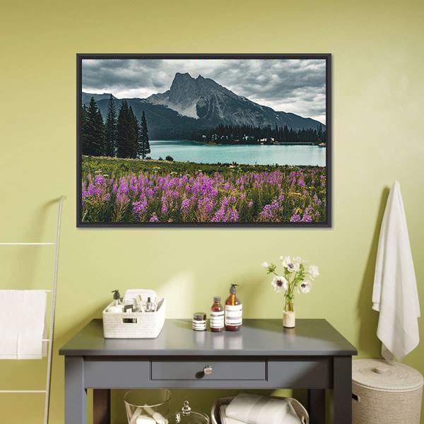 Emerald Lake With Mountains Canvas Wall Art-3 Horizontal-Gallery Wrap-25" x 16"-Tiaracle