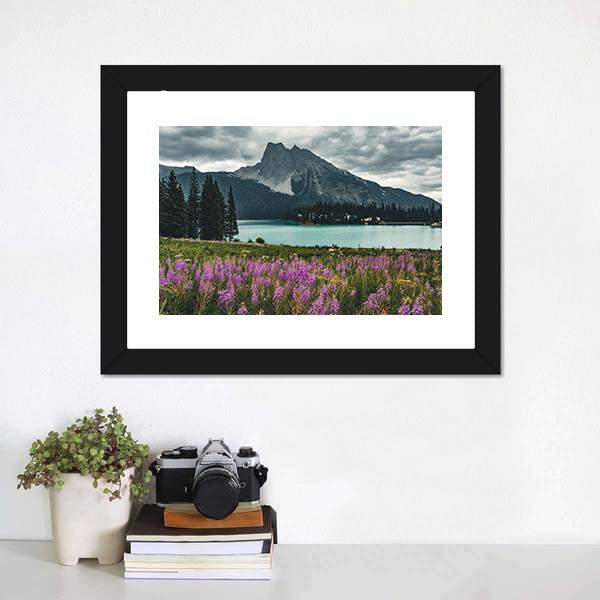 Emerald Lake With Mountains Canvas Wall Art-3 Horizontal-Gallery Wrap-25" x 16"-Tiaracle