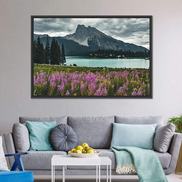Emerald Lake With Mountains Panoramic Canvas Wall Art-1 Piece-36" x 12"-Tiaracle
