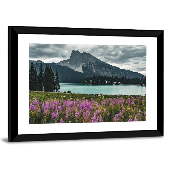 Emerald Lake With Mountains Panoramic Canvas Wall Art-1 Piece-36" x 12"-Tiaracle