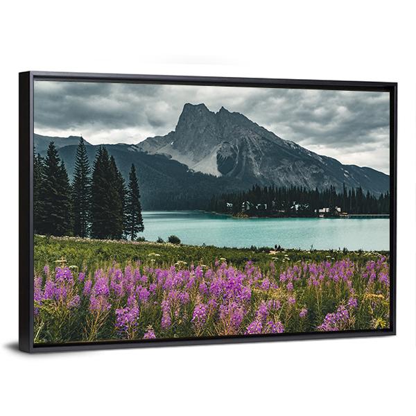 Emerald Lake With Mountains Panoramic Canvas Wall Art-1 Piece-36" x 12"-Tiaracle