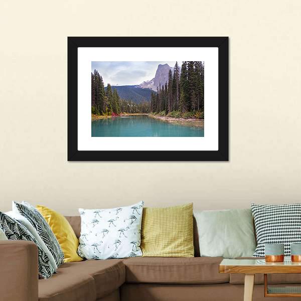Emerald Lake With Trees Canvas Wall Art-1 Piece-Framed Print-20" x 16"-Tiaracle
