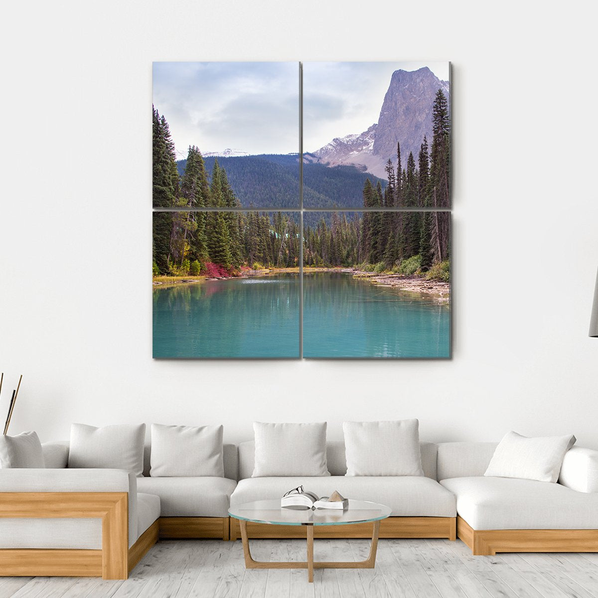 Emerald Lake With Trees Canvas Wall Art-4 Square-Gallery Wrap-17" x 17"-Tiaracle