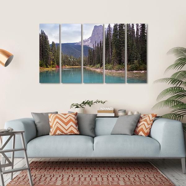 Emerald Lake With Trees Canvas Wall Art-5 Horizontal-Gallery Wrap-22" x 12"-Tiaracle