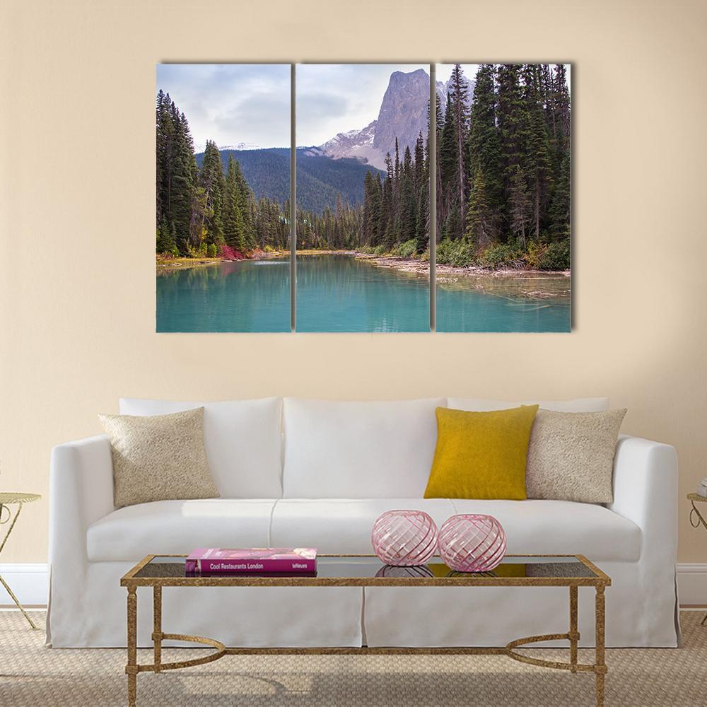 Emerald Lake With Trees Canvas Wall Art-5 Pop-Gallery Wrap-47" x 32"-Tiaracle