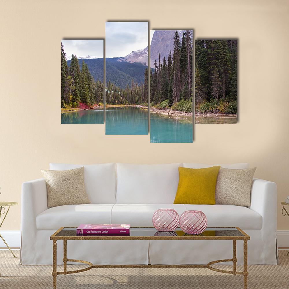 Emerald Lake With Trees Canvas Wall Art-4 Pop-Gallery Wrap-50" x 32"-Tiaracle