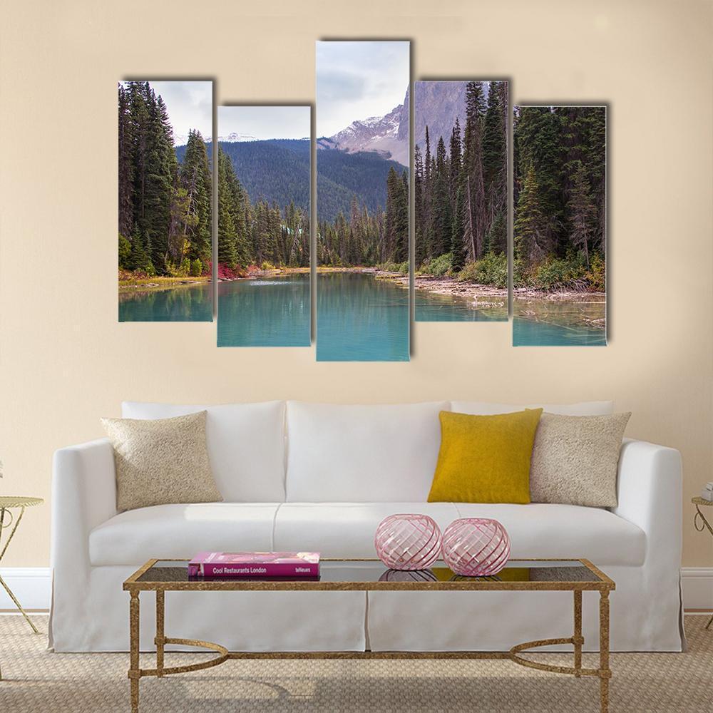 Emerald Lake With Trees Canvas Wall Art-5 Pop-Gallery Wrap-47" x 32"-Tiaracle