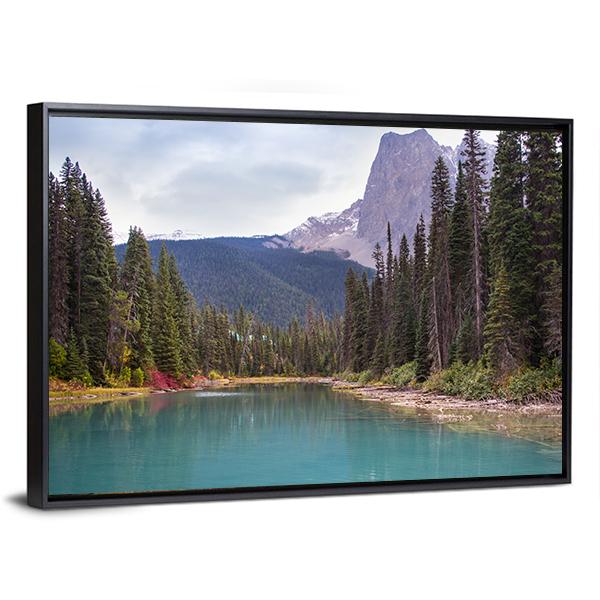 Emerald Lake With Trees Canvas Wall Art-3 Horizontal-Gallery Wrap-25" x 16"-Tiaracle