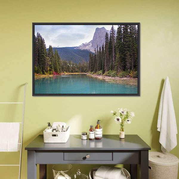 Emerald Lake With Trees Canvas Wall Art-3 Horizontal-Gallery Wrap-25" x 16"-Tiaracle