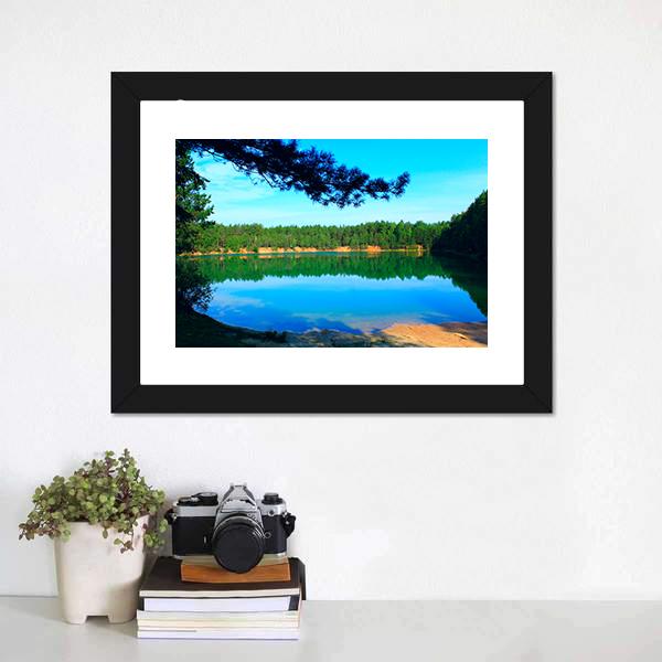 Emerald Water Lake In Forest Canvas Wall Art-1 Piece-Framed Print-20" x 16"-Tiaracle