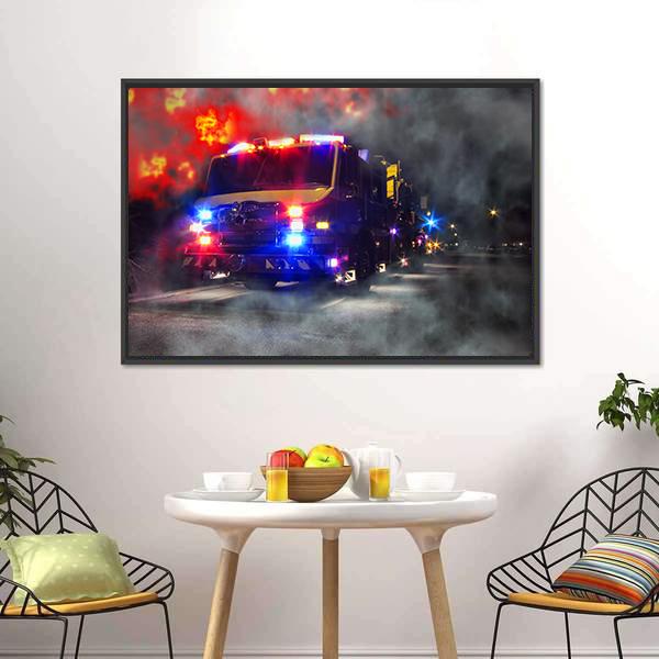 Emergency Firefighter Rescue Truck Canvas Wall Art-1 Piece-Floating Frame-24" x 16"-Tiaracle