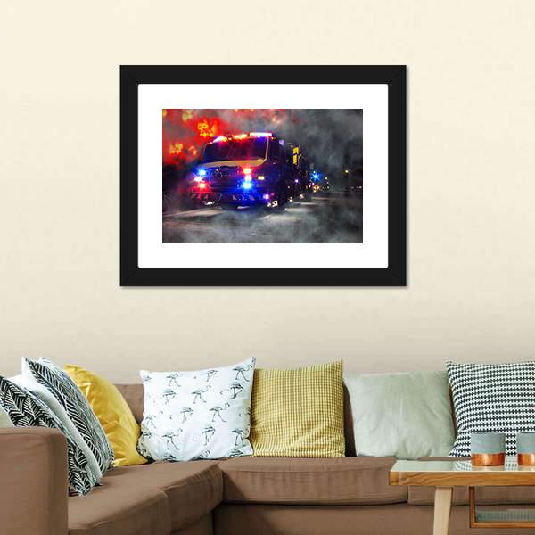 Emergency Firefighter Rescue Truck Canvas Wall Art-1 Piece-Framed Print-20" x 16"-Tiaracle