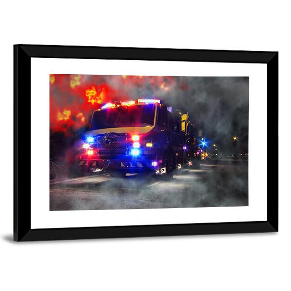 Emergency Firefighter Rescue Truck Canvas Wall Art-5 Horizontal-Gallery Wrap-22" x 12"-Tiaracle