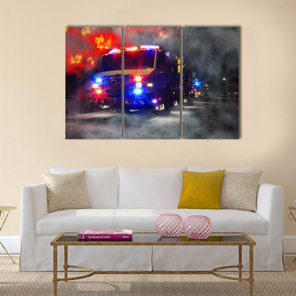Emergency Firefighter Rescue Truck Canvas Wall Art-3 Horizontal-Gallery Wrap-37" x 24"-Tiaracle