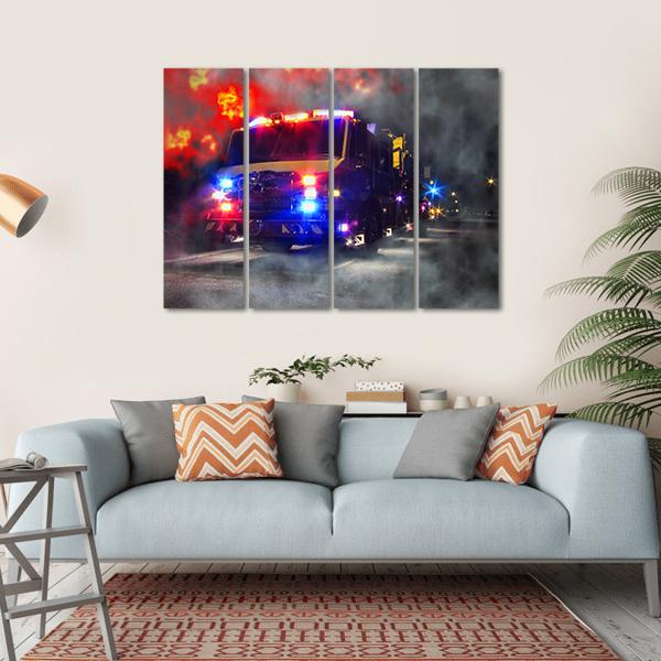Emergency Firefighter Rescue Truck Canvas Wall Art-4 Horizontal-Gallery Wrap-34" x 24"-Tiaracle