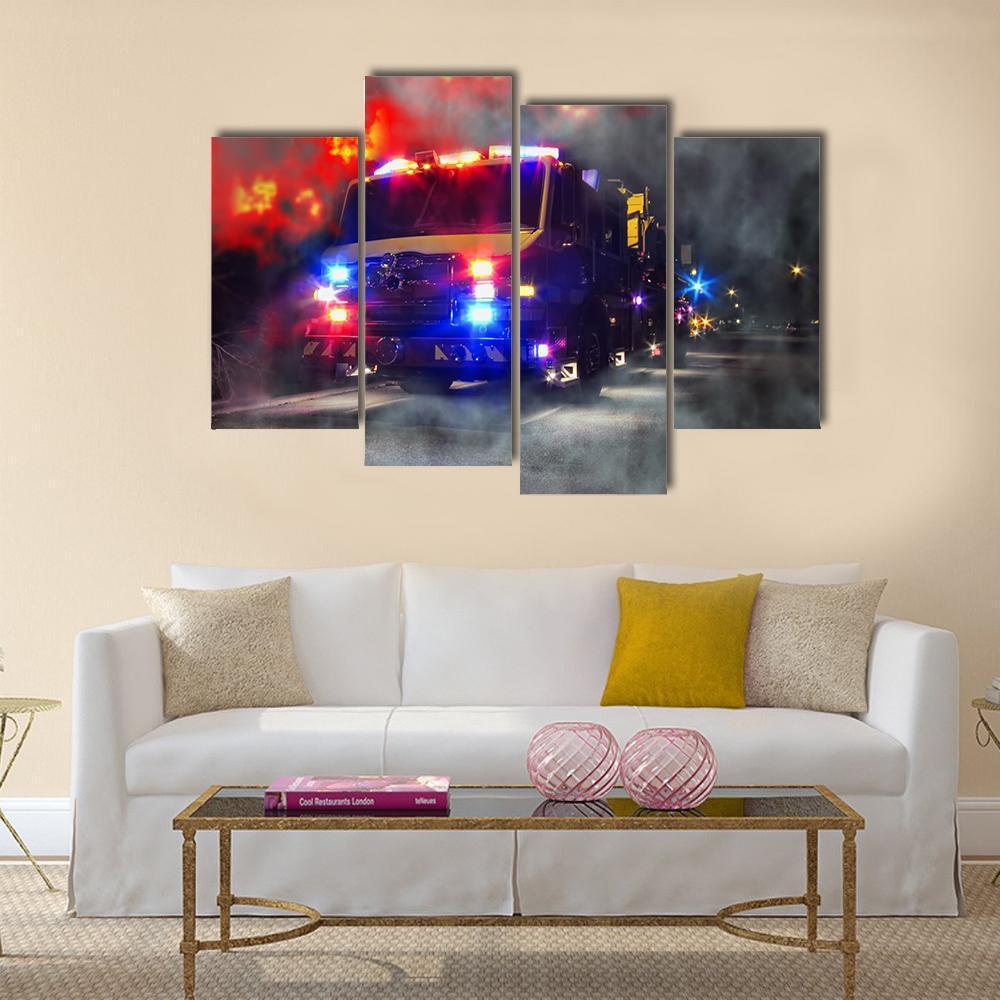 Emergency Firefighter Rescue Truck Canvas Wall Art-4 Pop-Gallery Wrap-50" x 32"-Tiaracle