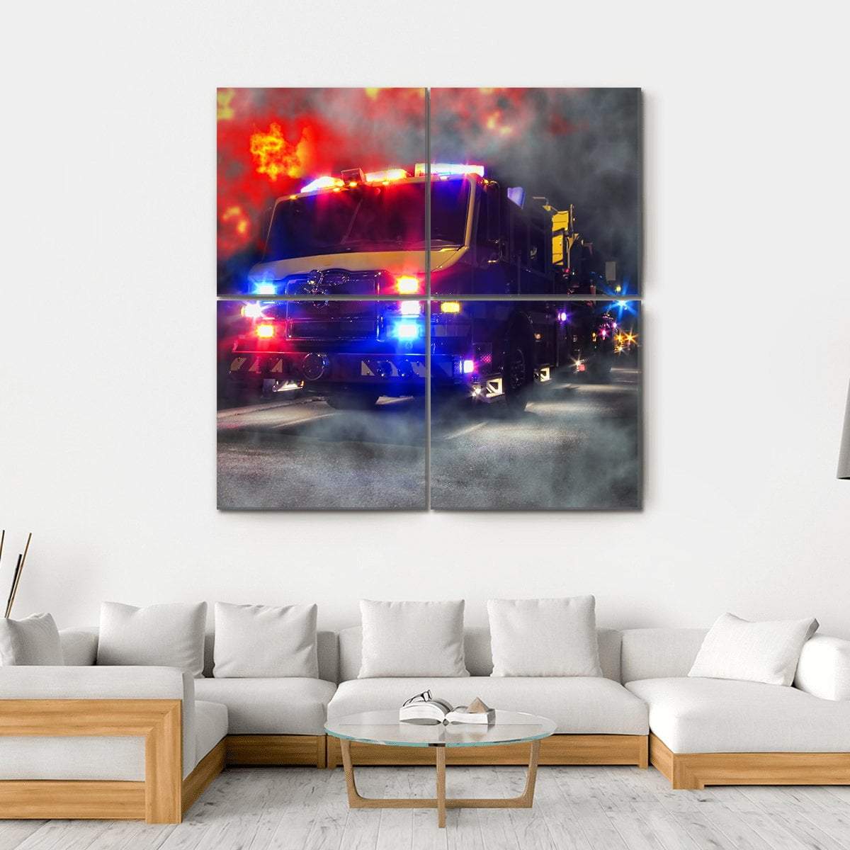 Emergency Firefighter Rescue Truck Canvas Wall Art-4 Square-Gallery Wrap-17" x 17"-Tiaracle