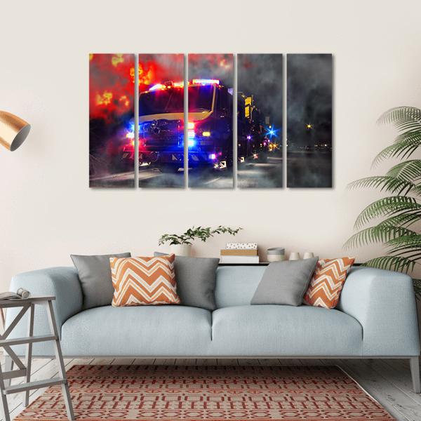 Emergency Firefighter Rescue Truck Canvas Wall Art-5 Horizontal-Gallery Wrap-22" x 12"-Tiaracle