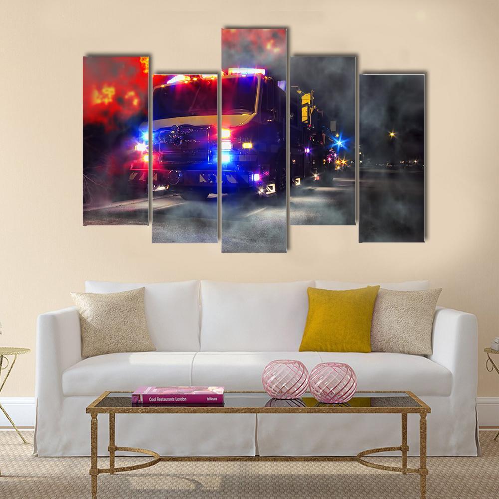 Emergency Firefighter Rescue Truck Canvas Wall Art-5 Pop-Gallery Wrap-47" x 32"-Tiaracle