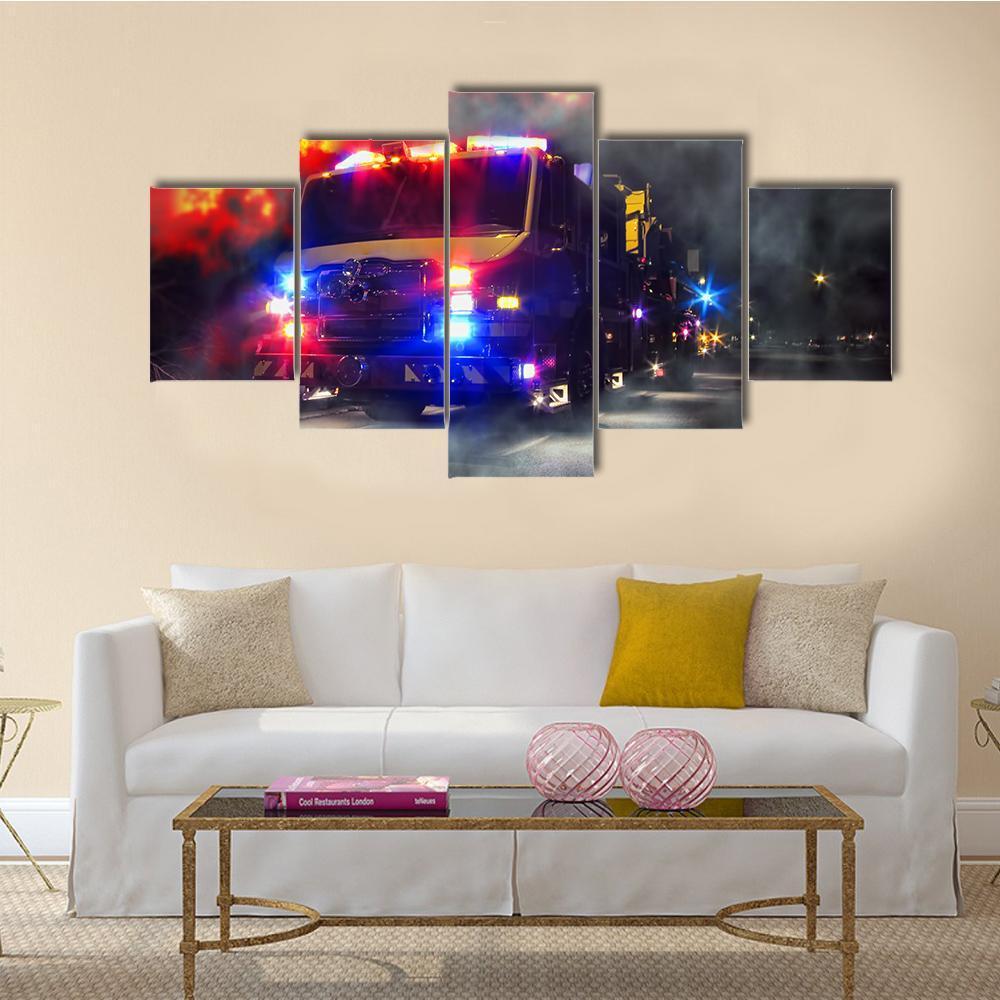 Emergency Firefighter Rescue Truck Canvas Wall Art-5 Star-Gallery Wrap-62" x 32"-Tiaracle