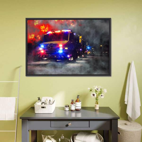 Emergency Firefighter Rescue Truck Canvas Wall Art-3 Horizontal-Gallery Wrap-25" x 16"-Tiaracle