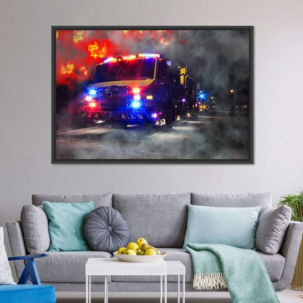 Emergency Firefighter Rescue Truck Canvas Wall Art-3 Horizontal-Gallery Wrap-25" x 16"-Tiaracle