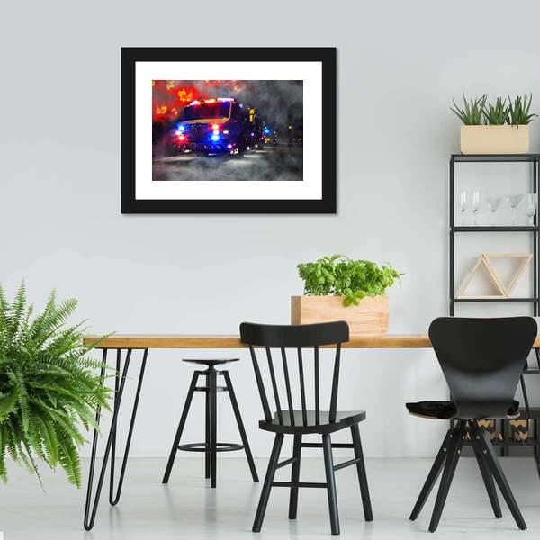 Emergency Firefighter Rescue Truck Canvas Wall Art-3 Horizontal-Gallery Wrap-25" x 16"-Tiaracle