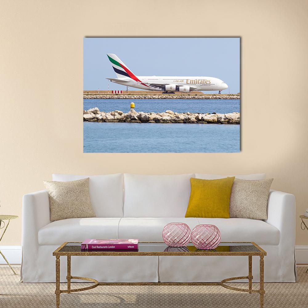 Emirates Passenger Plane Canvas Wall Art-1 Piece-Gallery Wrap-36" x 24"-Tiaracle