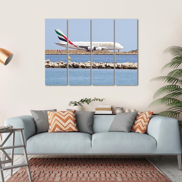 Emirates Passenger Plane Canvas Wall Art-4 Horizontal-Gallery Wrap-34" x 24"-Tiaracle