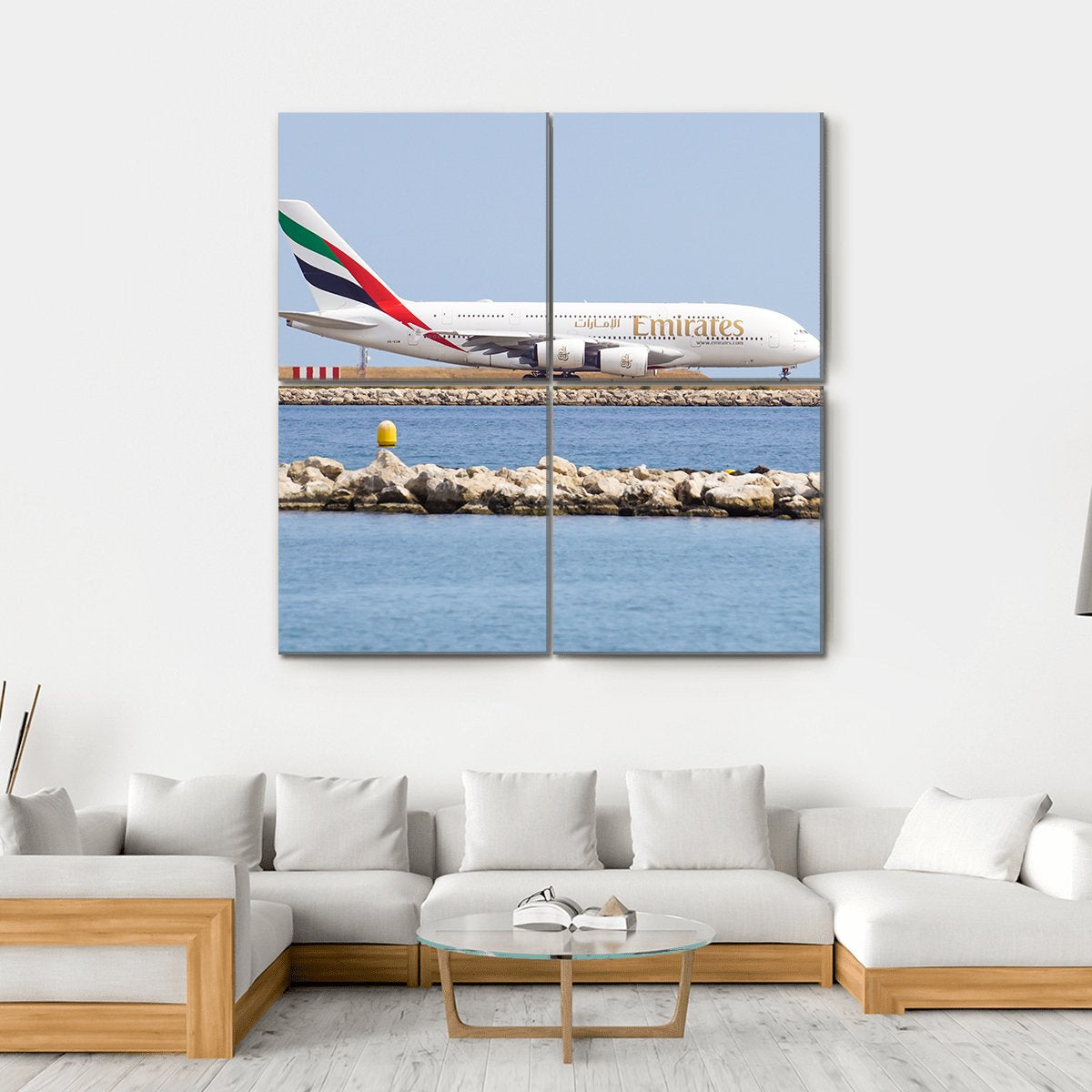 Emirates Passenger Plane Canvas Wall Art-4 Square-Gallery Wrap-17" x 17"-Tiaracle