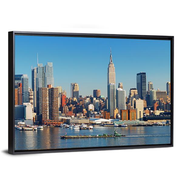 Empire State With Hudson River Canvas Wall Art-3 Horizontal-Gallery Wrap-25" x 16"-Tiaracle