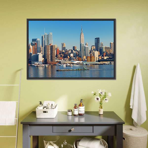 Empire State With Hudson River Canvas Wall Art-3 Horizontal-Gallery Wrap-25" x 16"-Tiaracle