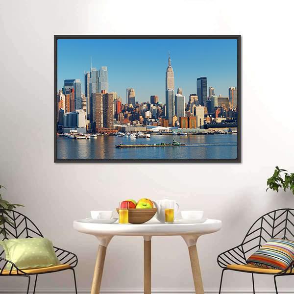 Empire State With Hudson River Canvas Wall Art-3 Horizontal-Gallery Wrap-25" x 16"-Tiaracle