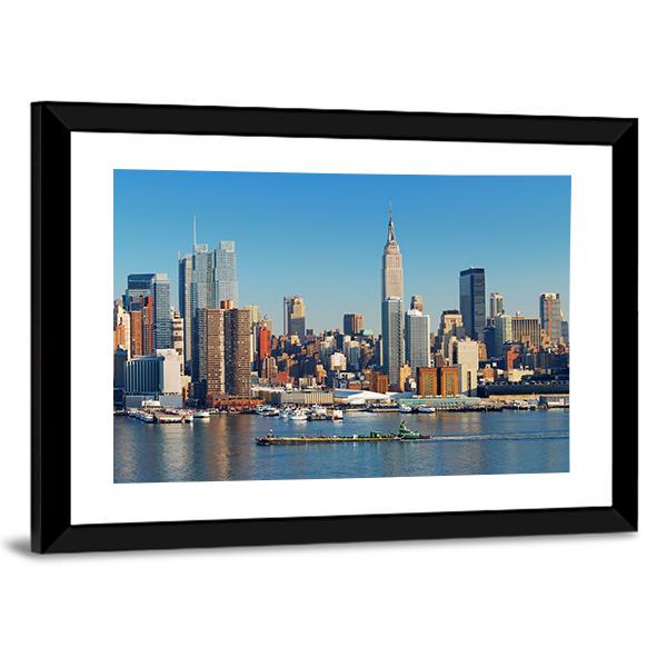 Empire State With Hudson River Canvas Wall Art-3 Horizontal-Gallery Wrap-25" x 16"-Tiaracle