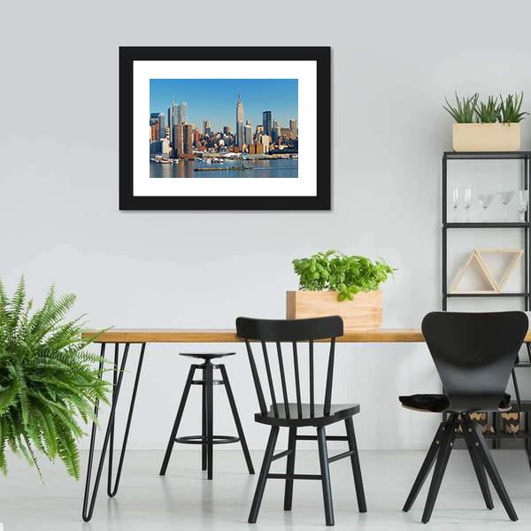 Empire State With Hudson River Canvas Wall Art-3 Horizontal-Gallery Wrap-25" x 16"-Tiaracle