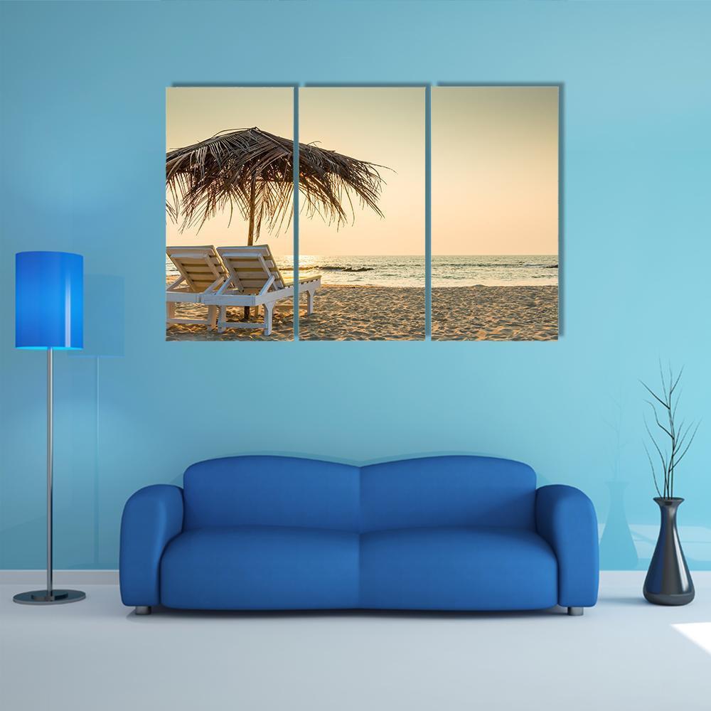 Empty Chairs And Umbrella Canvas Wall Art-3 Horizontal-Gallery Wrap-37" x 24"-Tiaracle