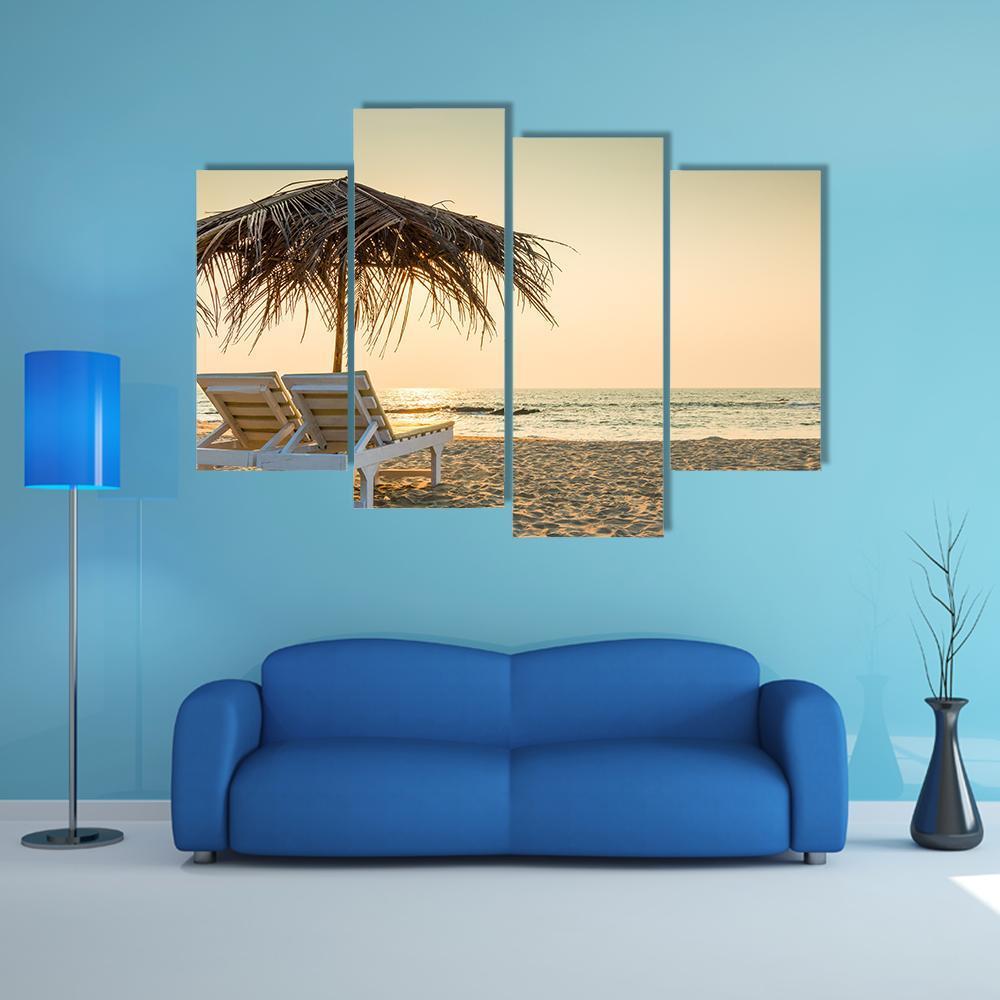 Empty Chairs And Umbrella Canvas Wall Art-4 Pop-Gallery Wrap-50" x 32"-Tiaracle